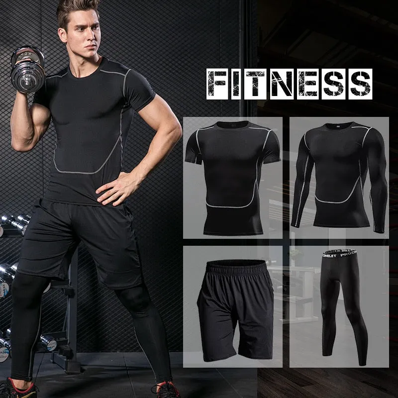 Men's Compression Sportswear Suits Gym Tight Training Clothing Workout Jogging Sports Set Fitness Running Tracksuit Rash Guard