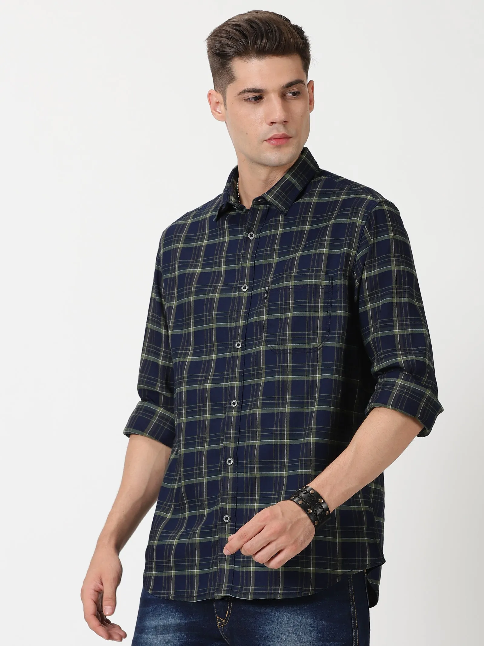 MEN'S GREEN CHECKS SLIM FIT SHIRT