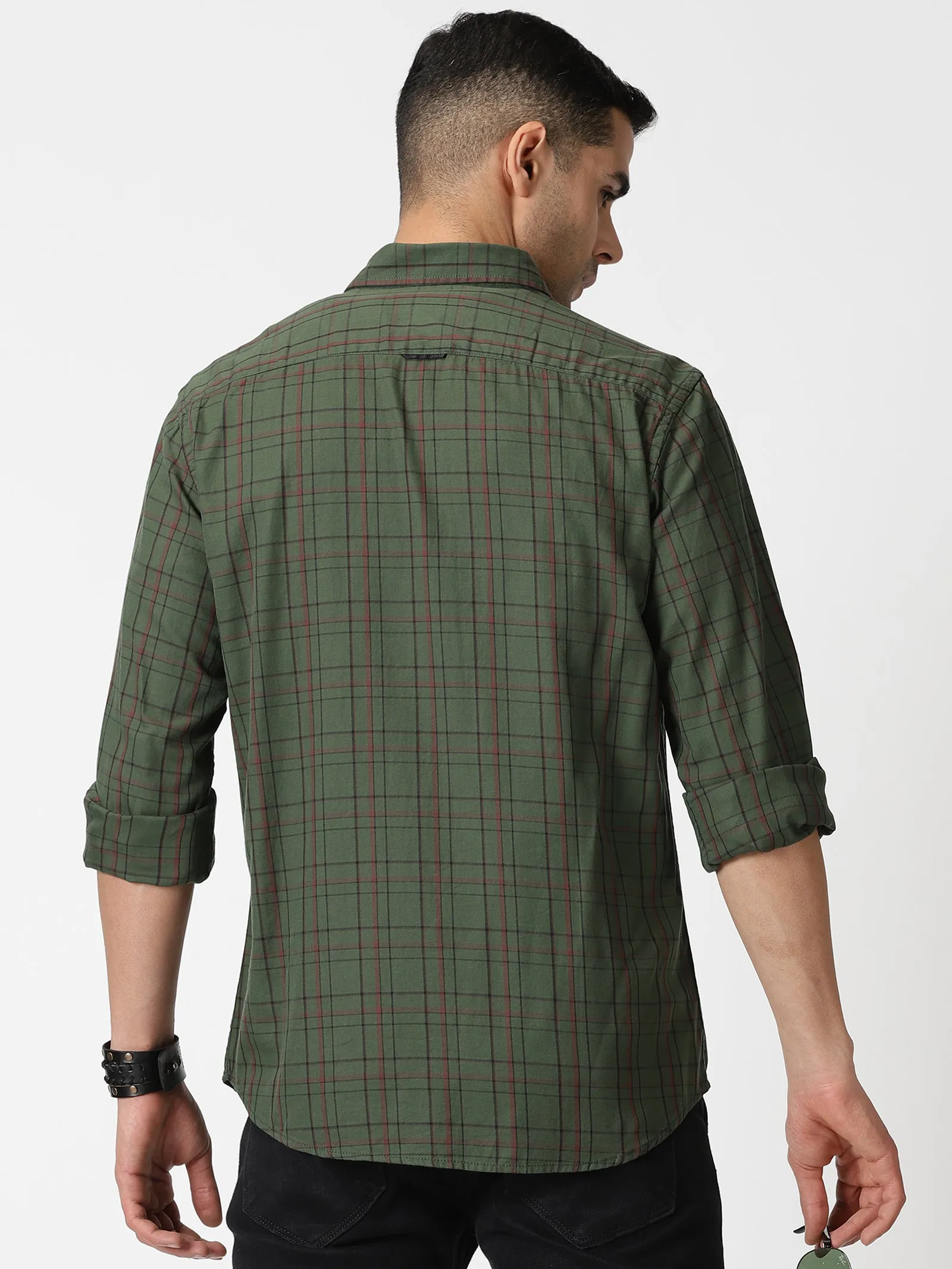 MEN'S GREEN CHECKS SLIM FIT SHIRT