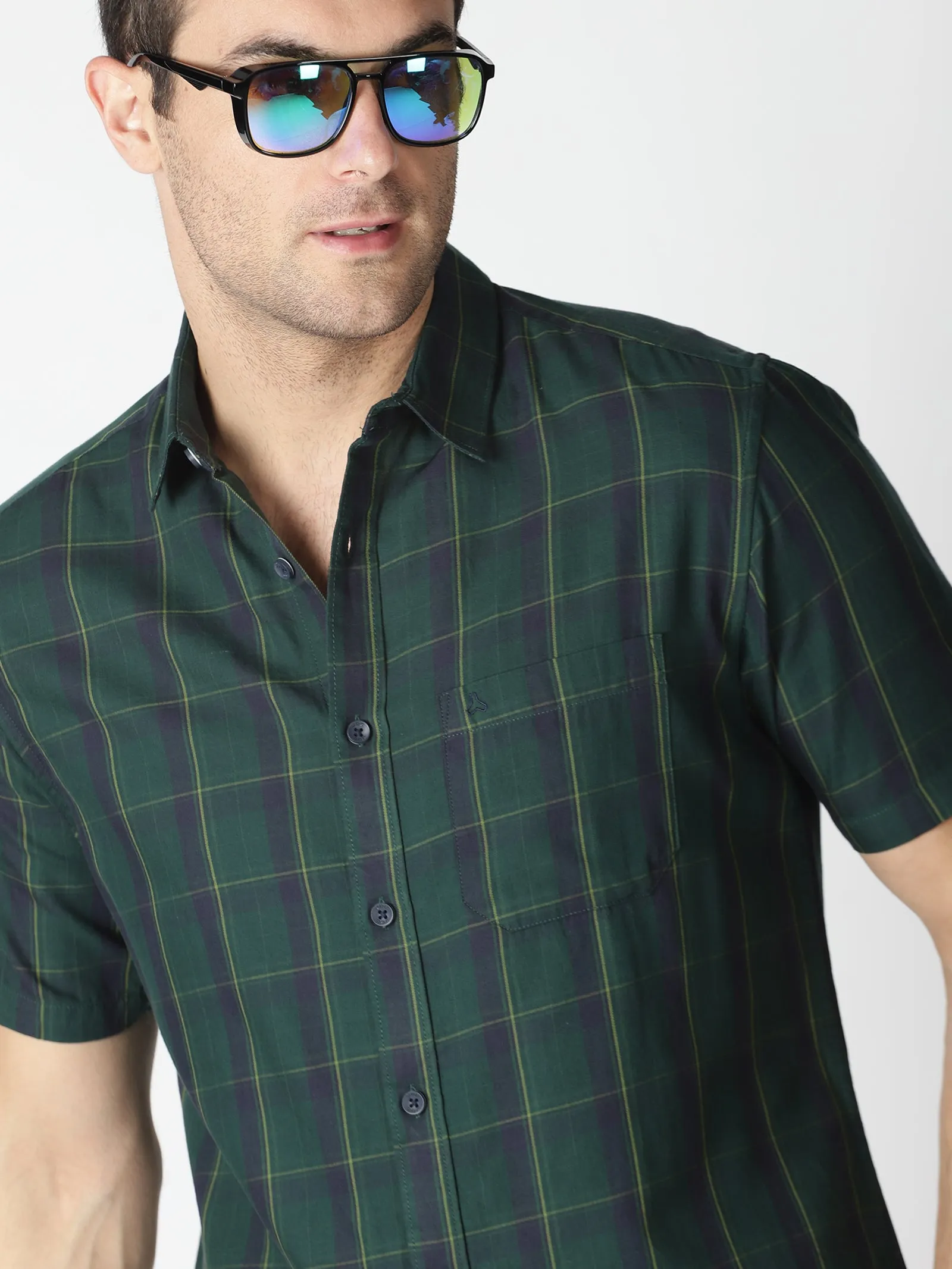 MEN'S GREEN CHECKS SLIM FIT SHIRT