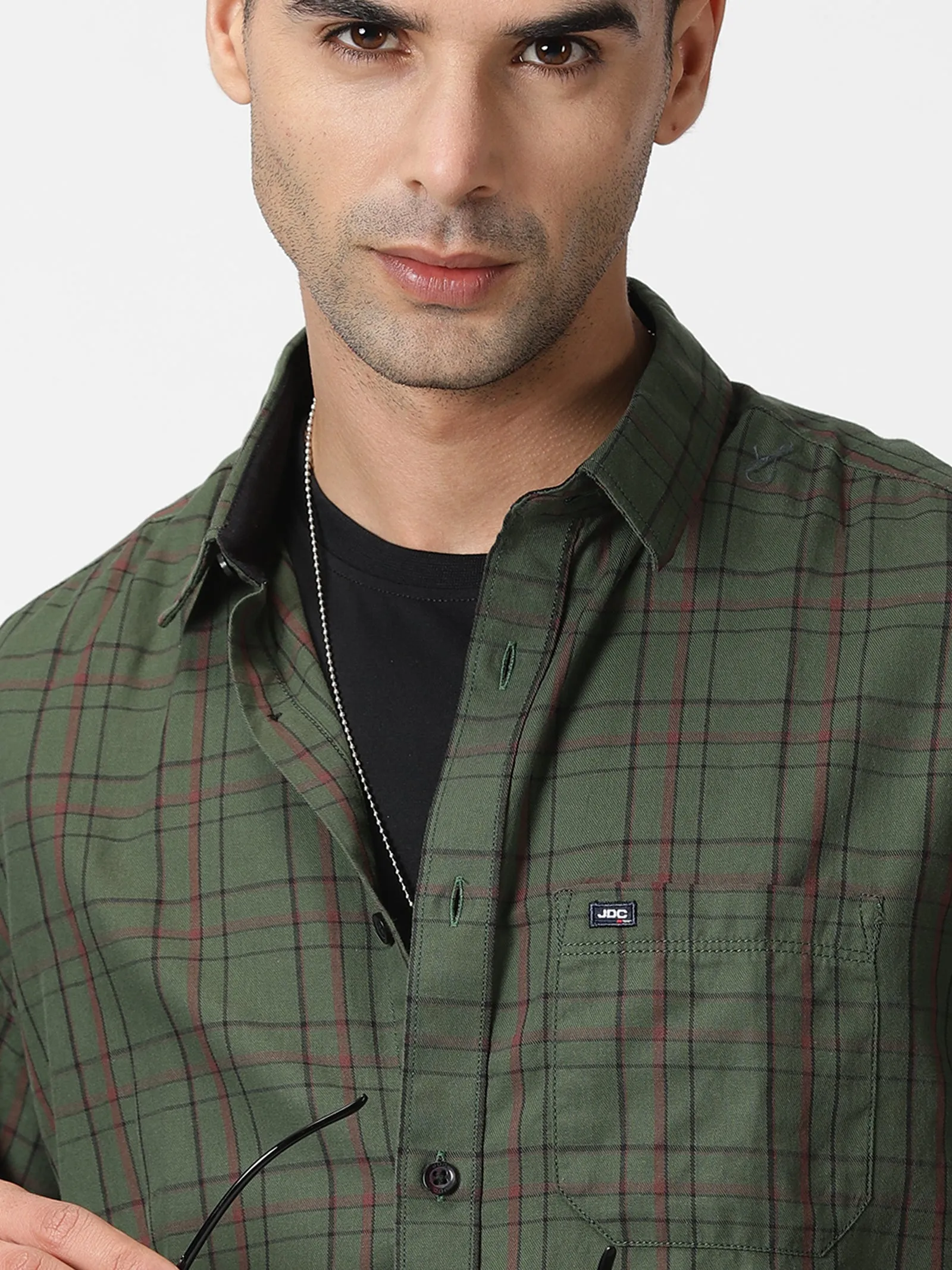 MEN'S GREEN CHECKS SLIM FIT SHIRT