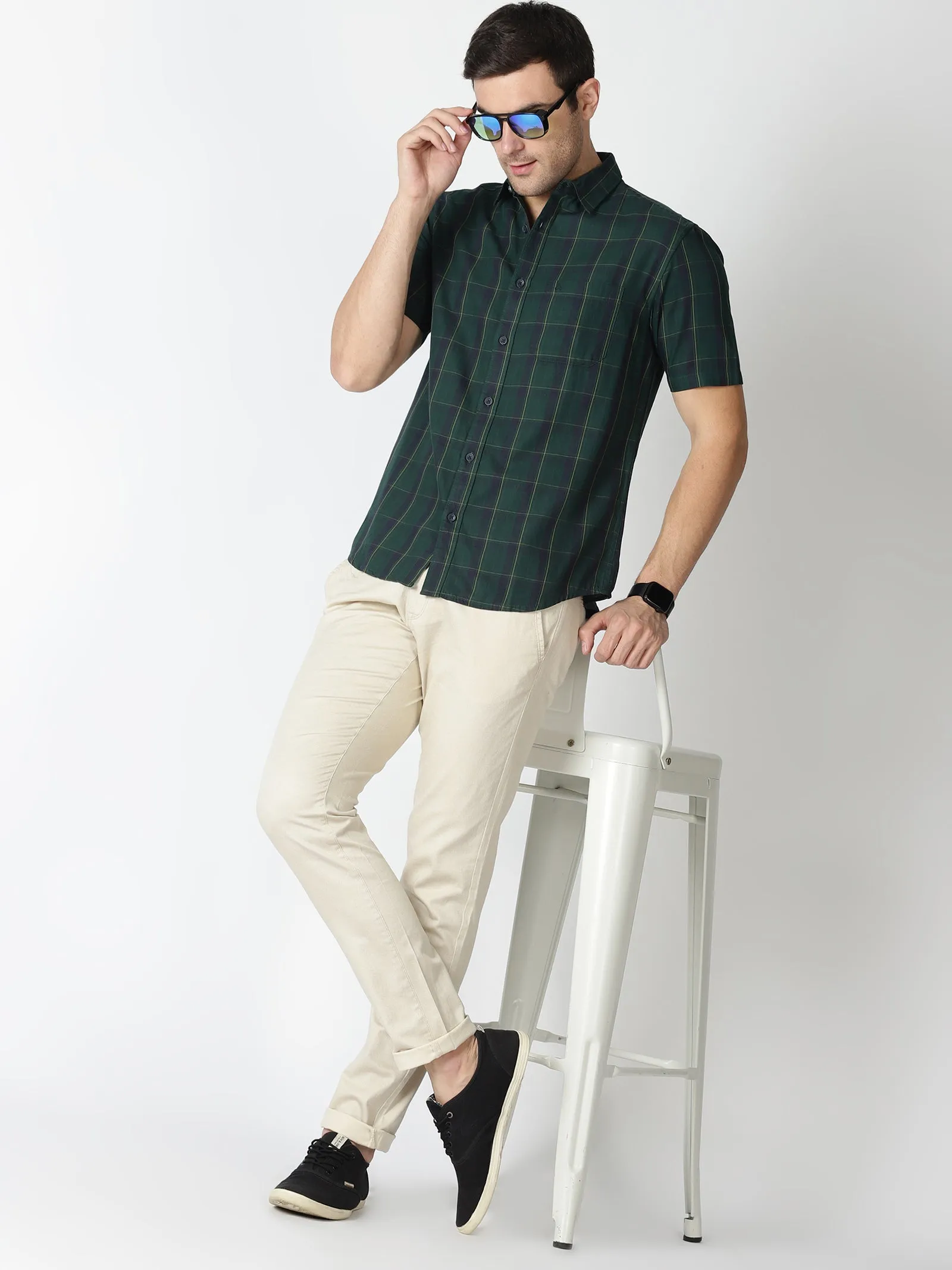 MEN'S GREEN CHECKS SLIM FIT SHIRT