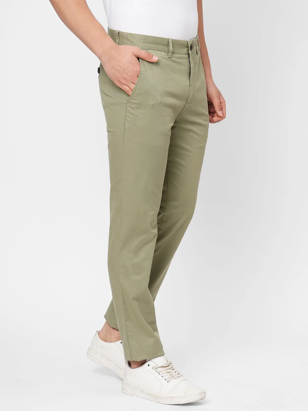 Men's Green Cotton Lycra Slim Fit Pant