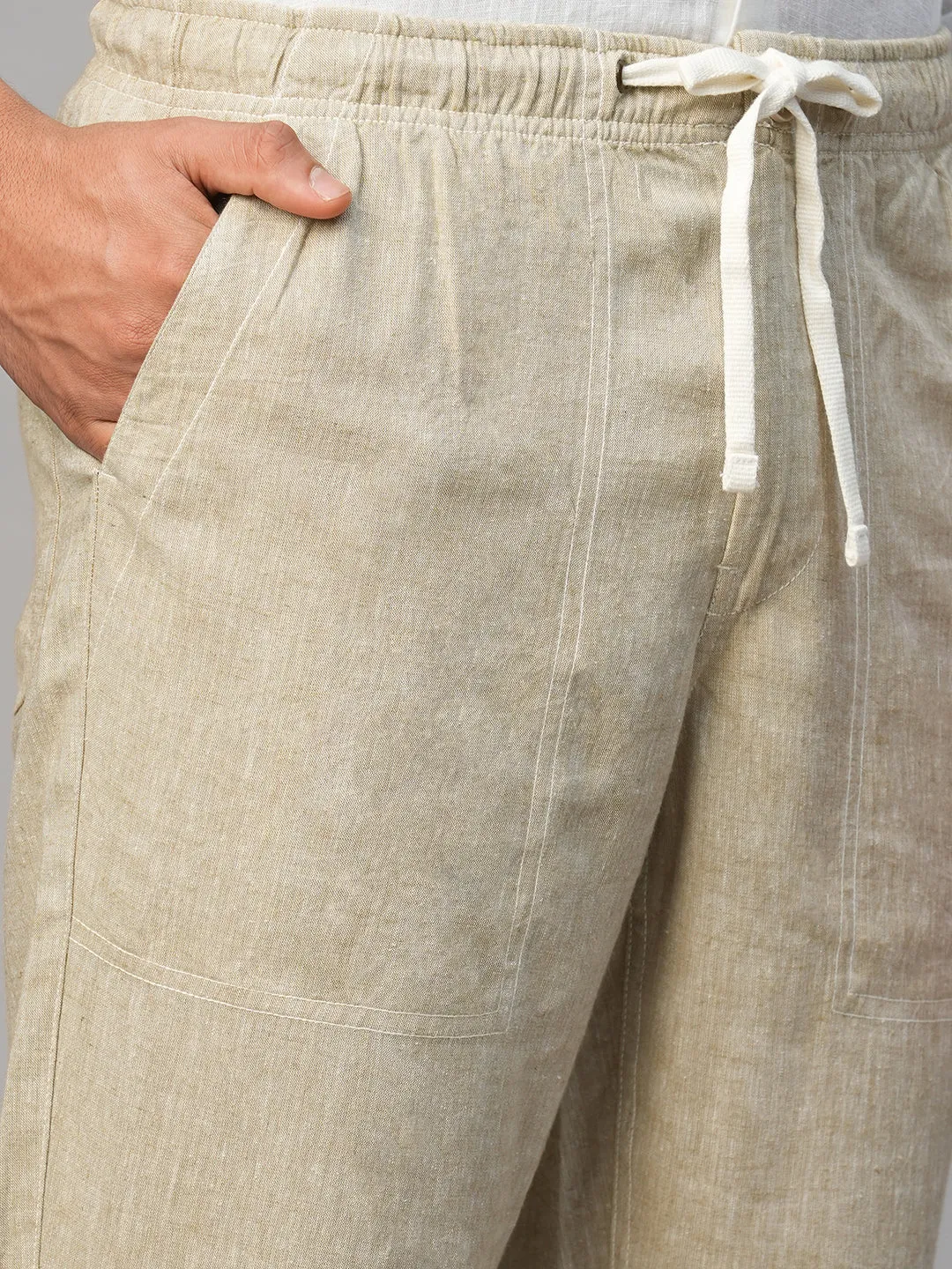 Men's Khaki Linen Viscose Regular Fit Pant