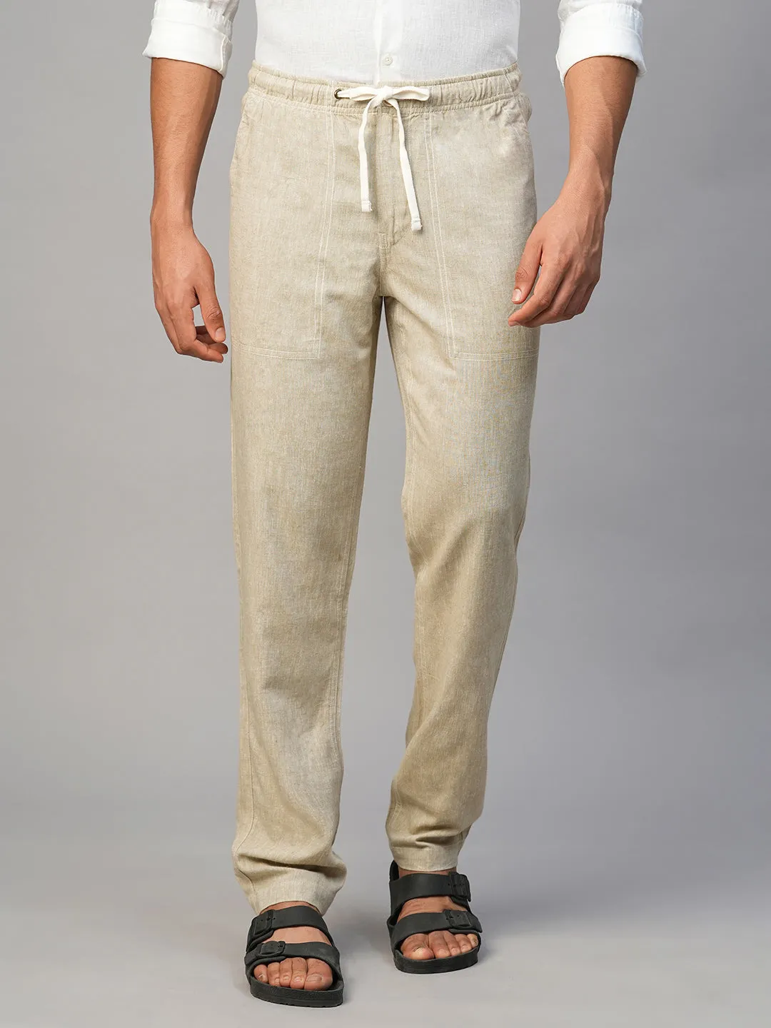 Men's Khaki Linen Viscose Regular Fit Pant