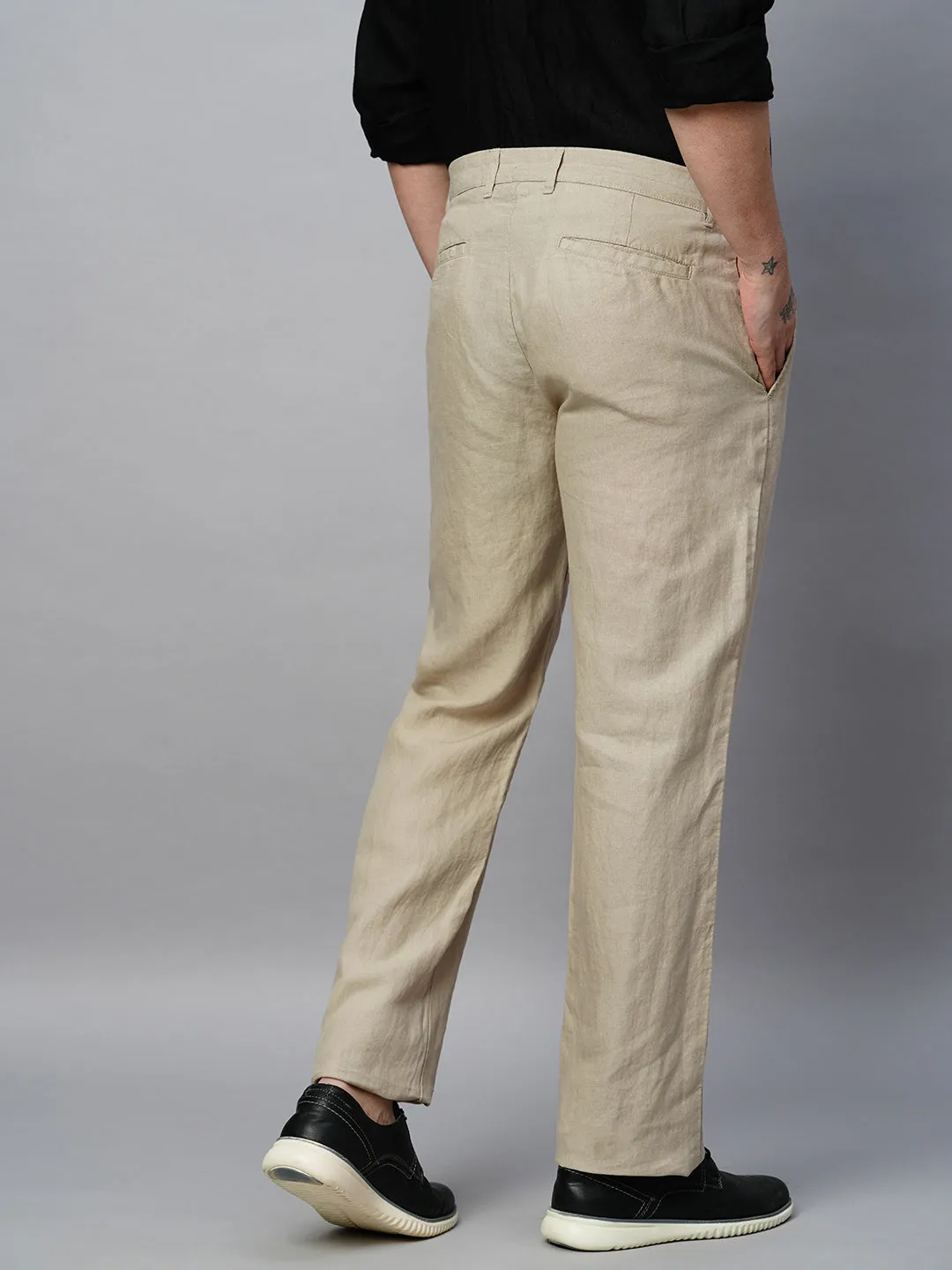 Men's Natural 100% Linen Regular Fit Pant