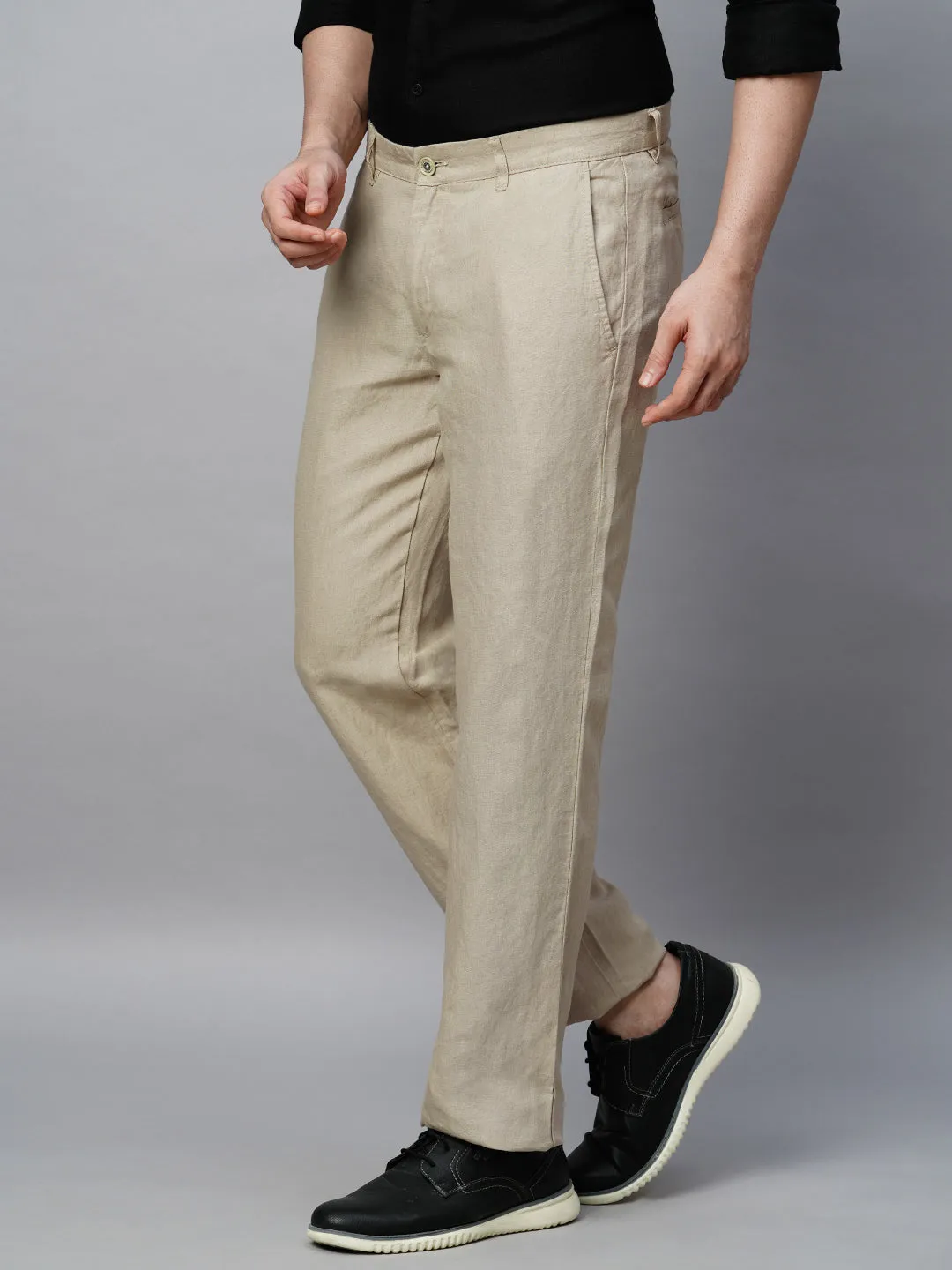 Men's Natural 100% Linen Regular Fit Pant