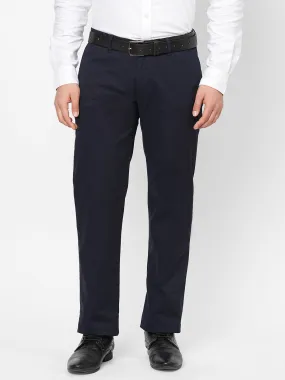 Men's Navy Cotton Lycra Regular Fit Pant