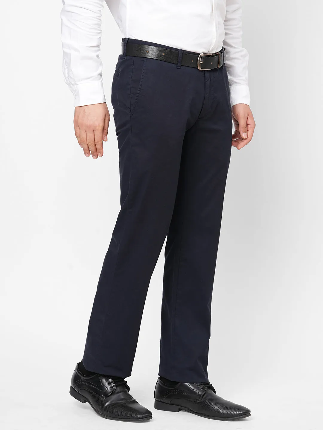 Men's Navy Cotton Lycra Regular Fit Pant