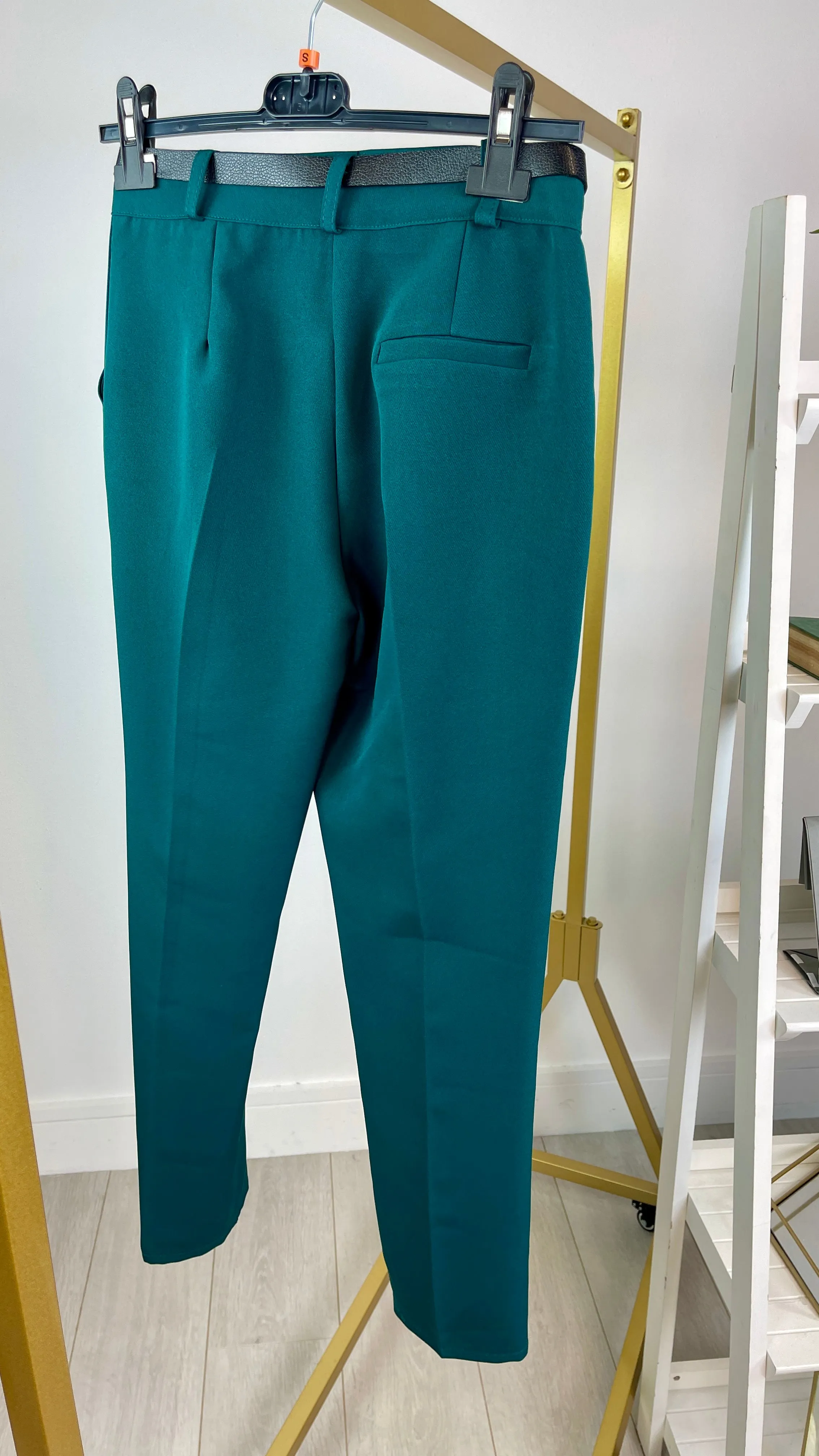 Nancy - Bottle Green Belted Trousers