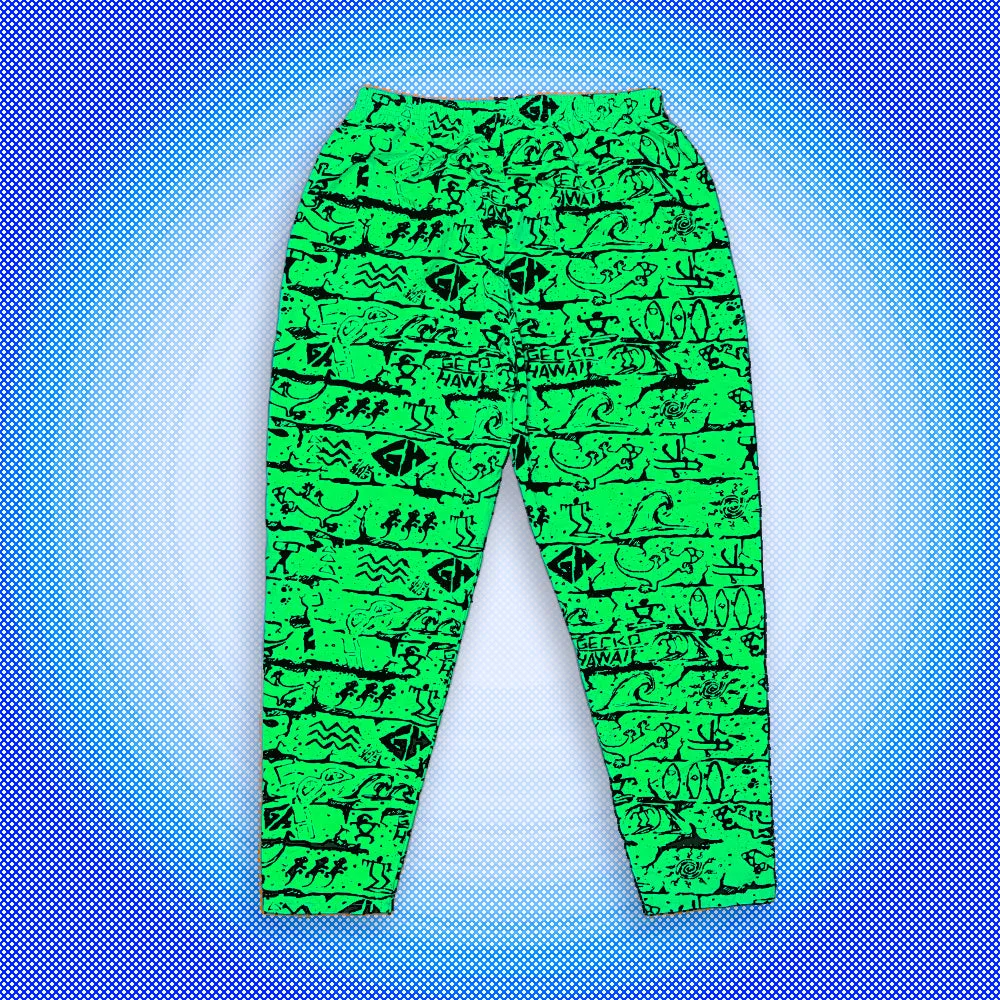 Neon Green Gecko Wall '90's Beach Pants