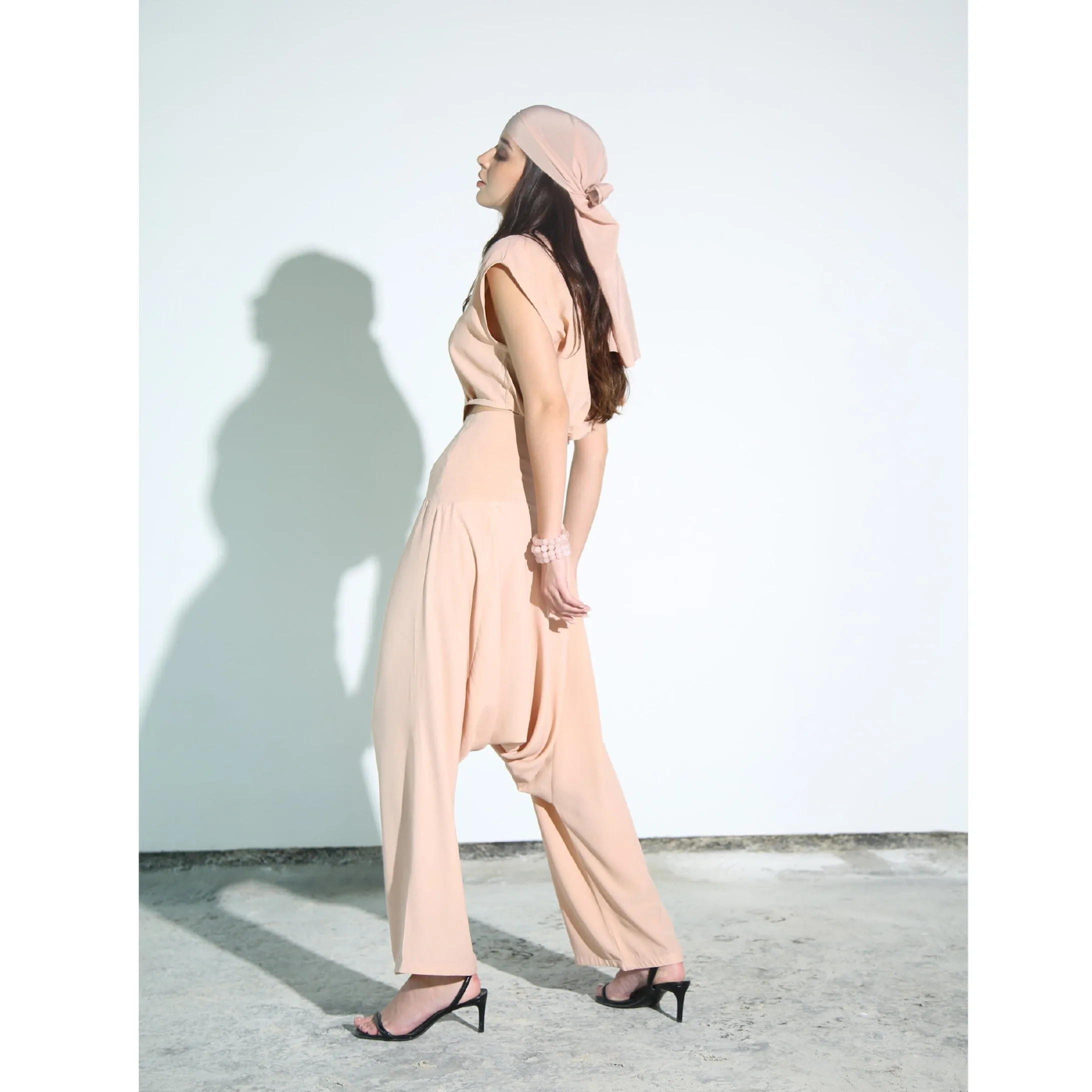 Nude Crepe Drop Crotch Pants