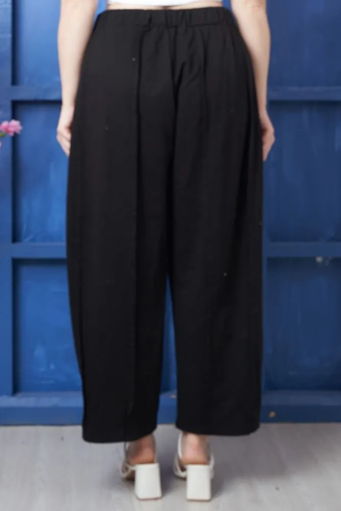 Plain Layered Knitted Cotton Trousers