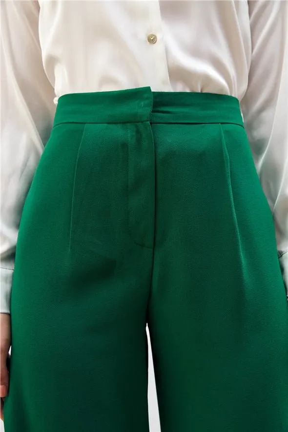 Pleated Crepe Trousers - Green