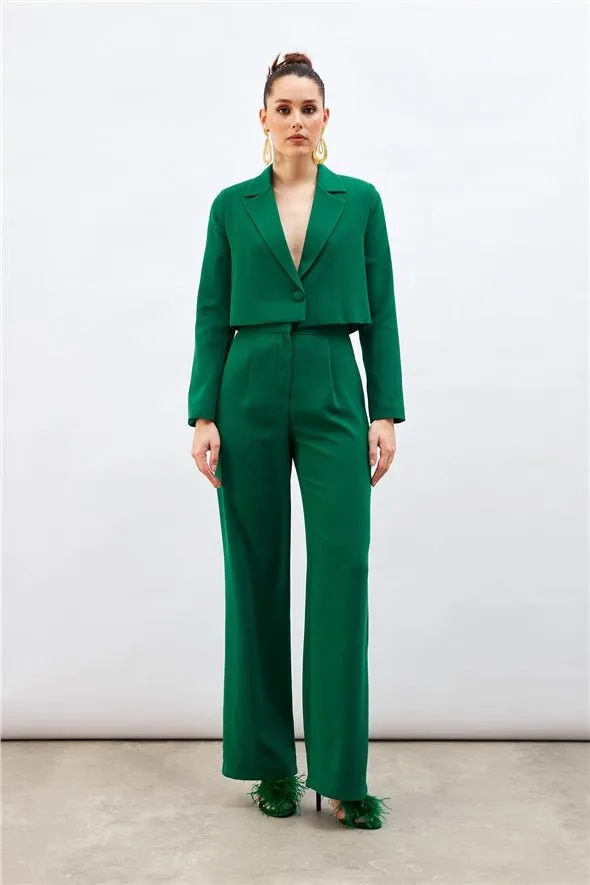 Pleated Crepe Trousers - Green