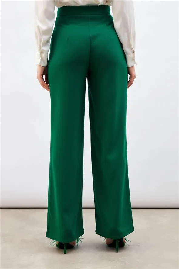 Pleated Crepe Trousers - Green