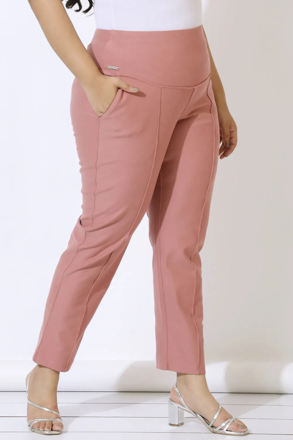 Plus Size Dusty Pink Crease Seam Tummy Tucker Pants