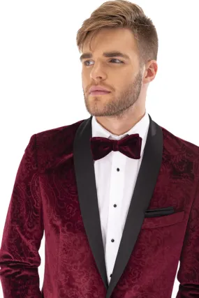 "Equinox" Burgundy Embossed Velvet Tuxedo Jacket (Separates)