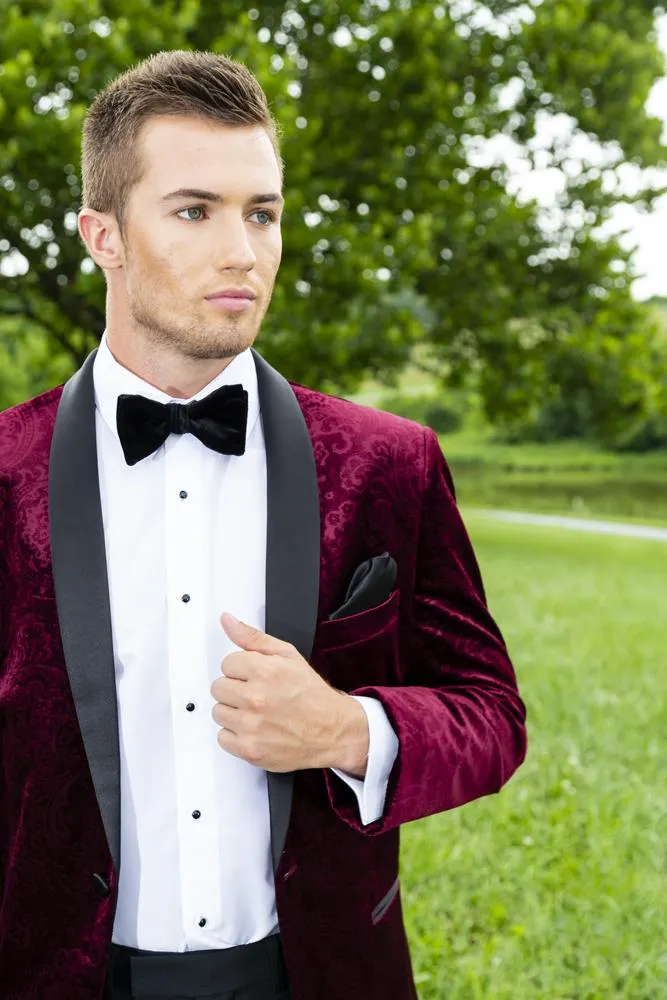 "Equinox" Burgundy Embossed Velvet Tuxedo Jacket (Separates)