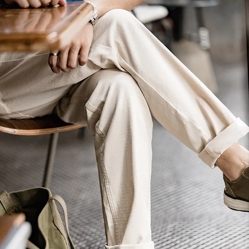 Retro Cotton Beige Casual Pants