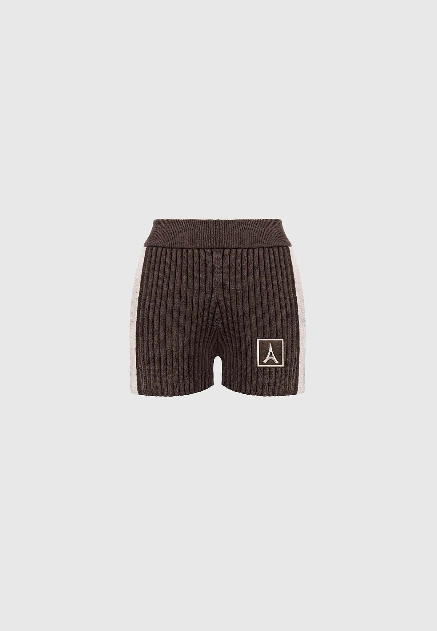 Rib Knit Track Shorts - Brown/Beige