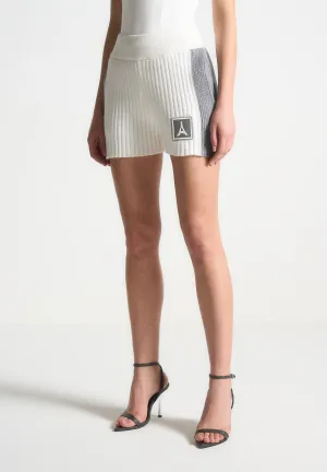 Rib Knit Track Shorts - Off White/Grey