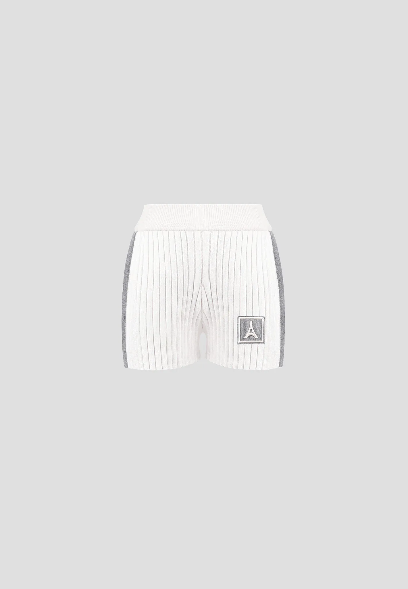 Rib Knit Track Shorts - Off White/Grey