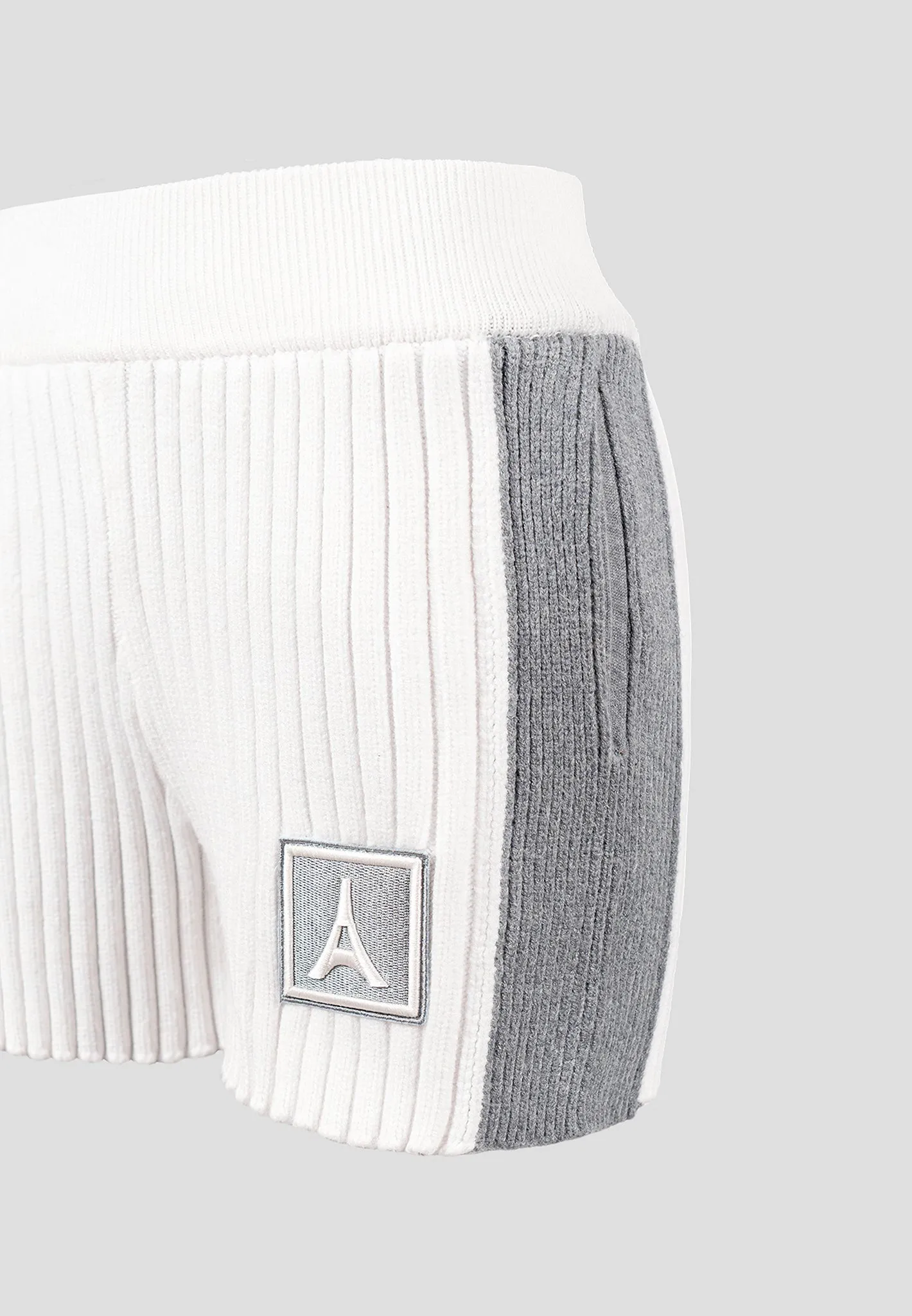 Rib Knit Track Shorts - Off White/Grey