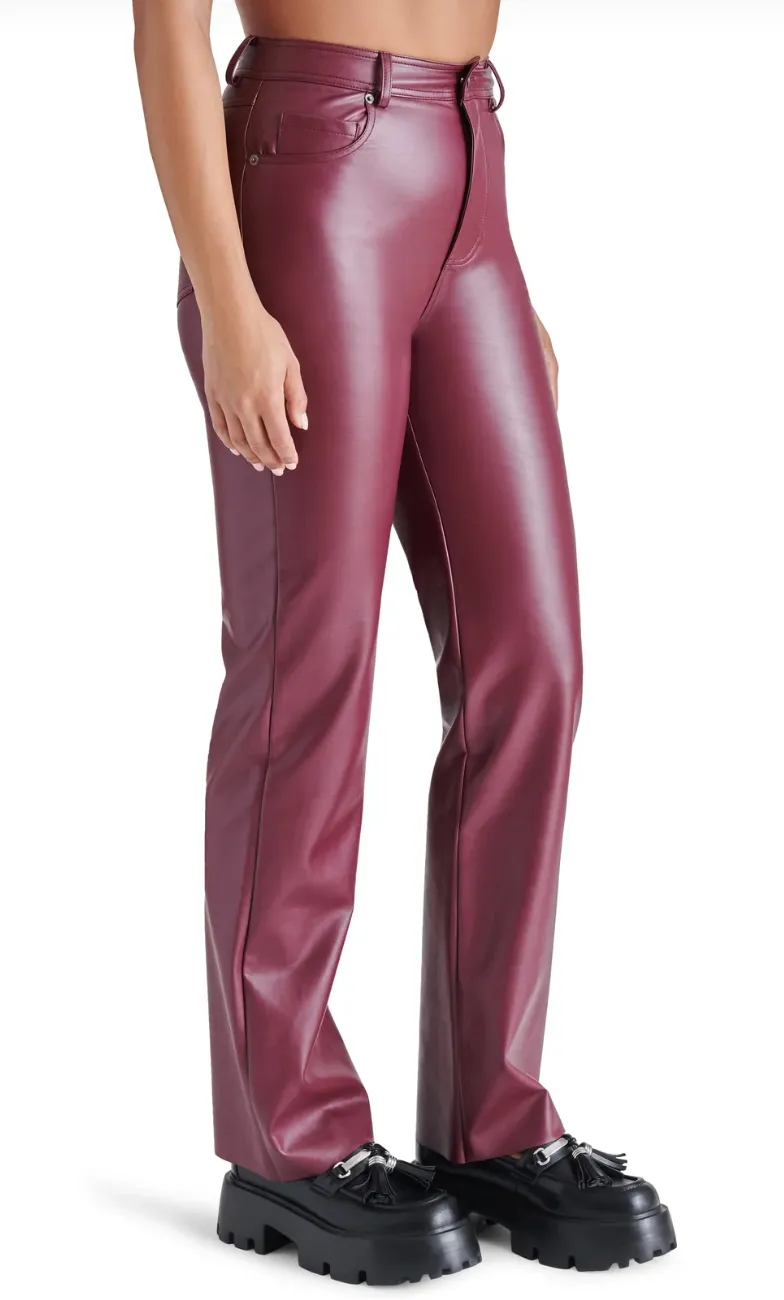 Steve Madden High Rise Straight Leg Faux Leather Maroon Loren Pants