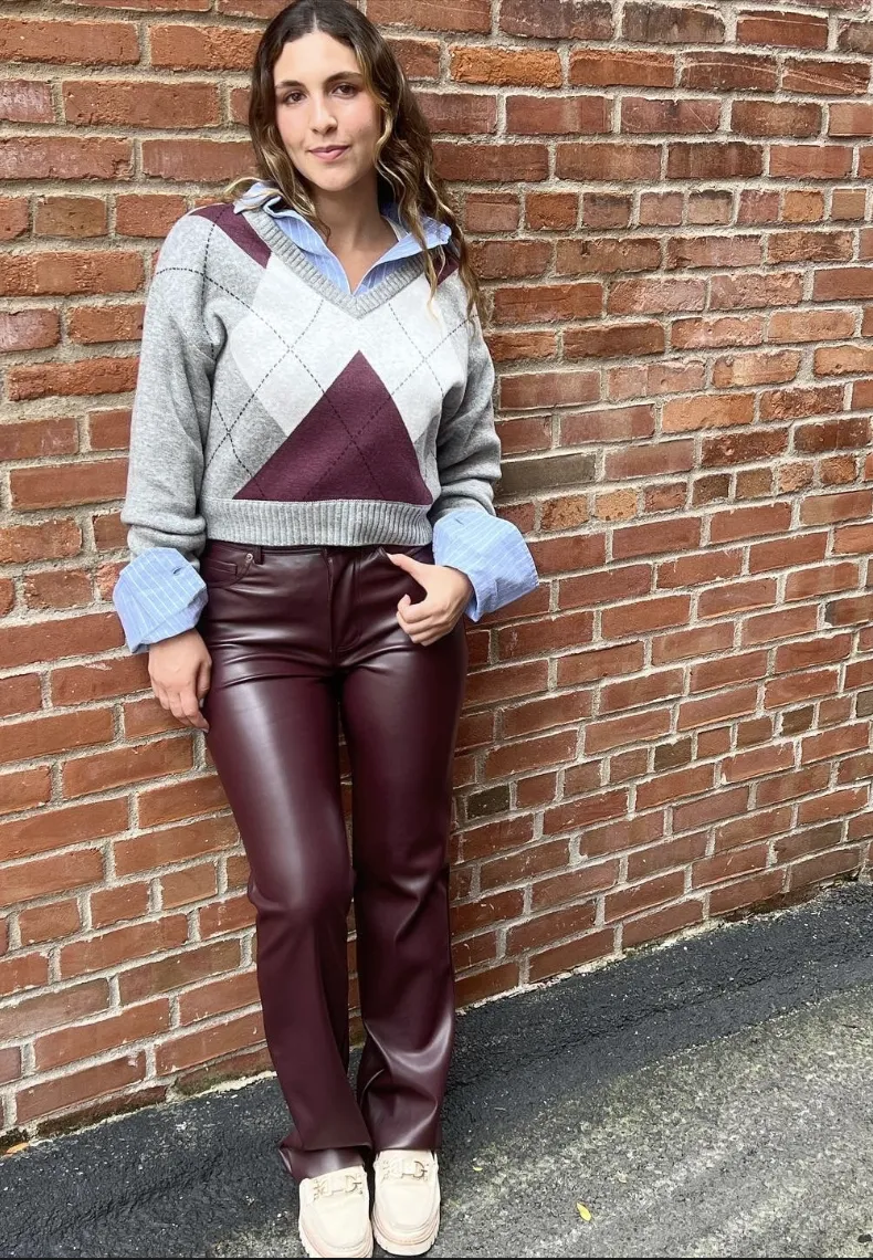 Steve Madden High Rise Straight Leg Faux Leather Maroon Loren Pants