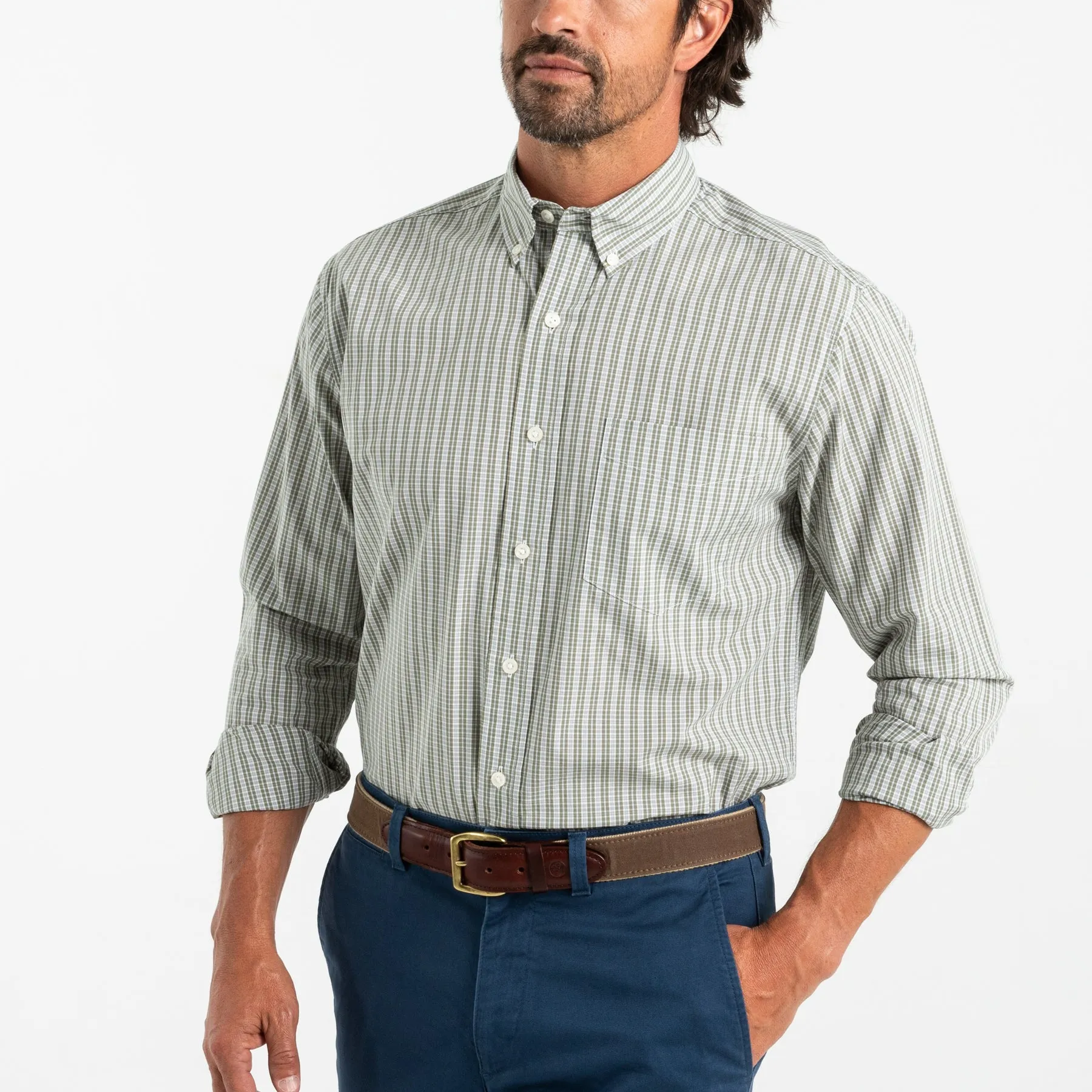 Stirling Plaid Cotton Poplin Sport Shirt