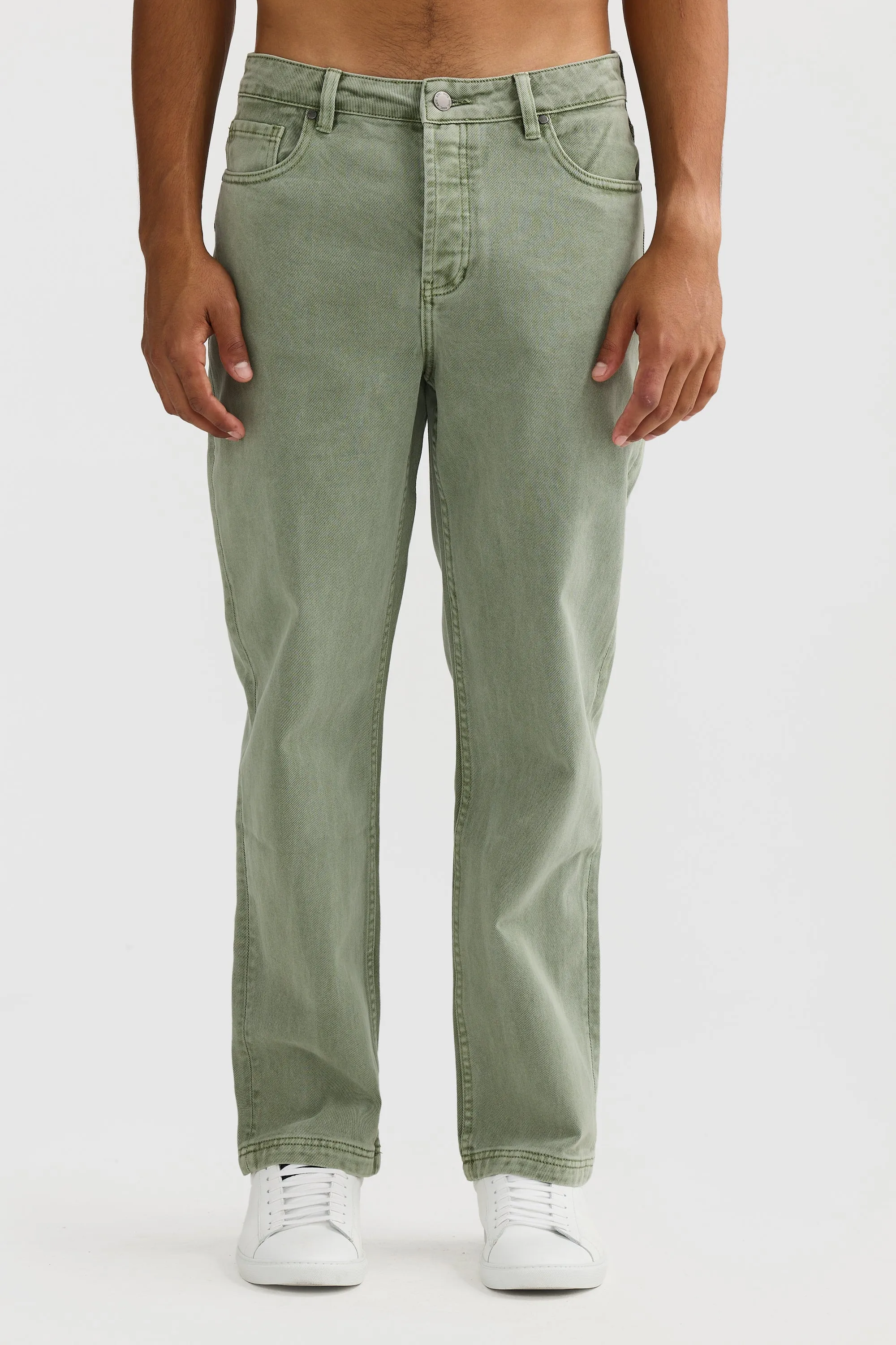 Straight Twill Pants Olive