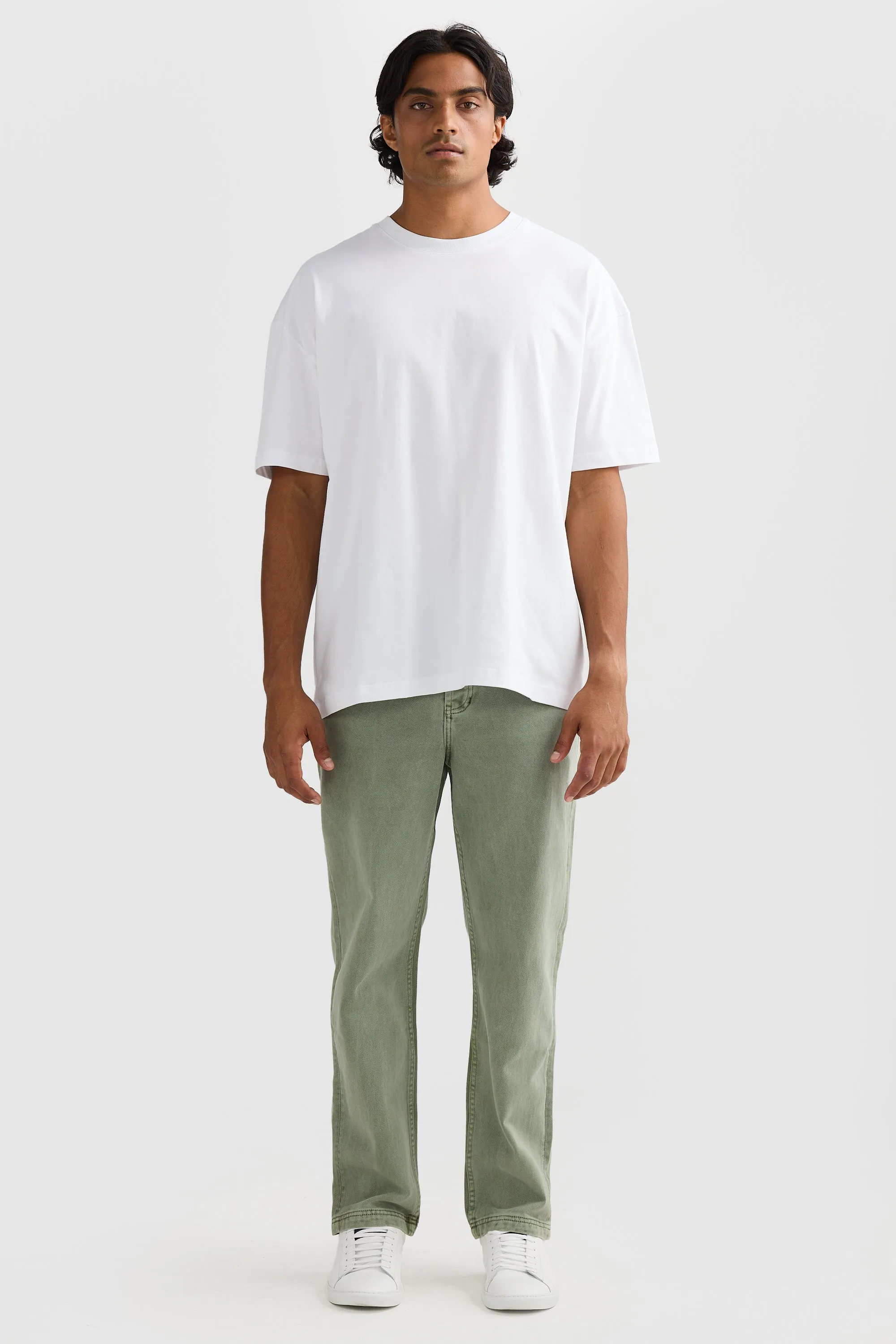 Straight Twill Pants Olive