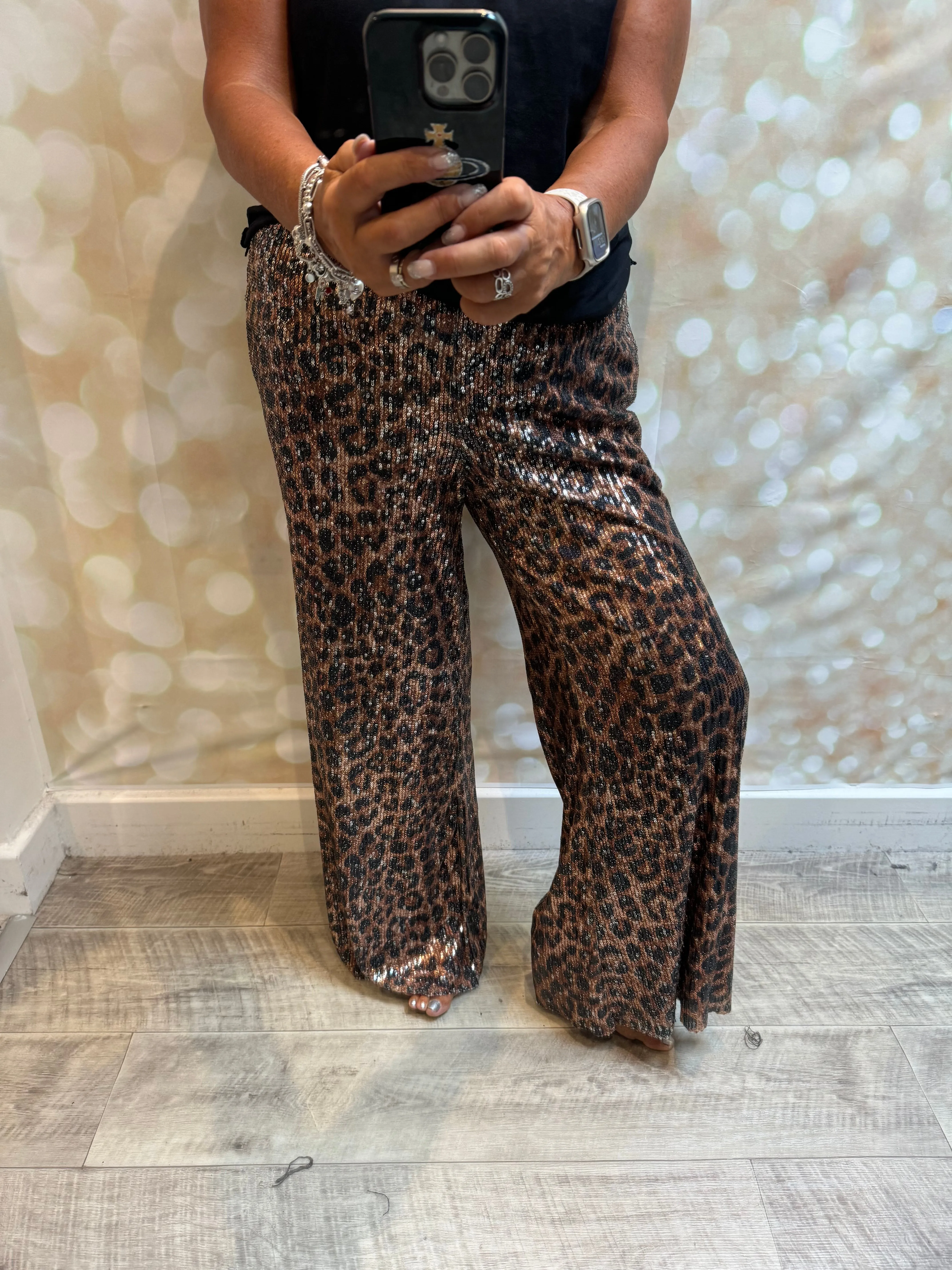 Studio Wide leg Sequin palazzo trousers