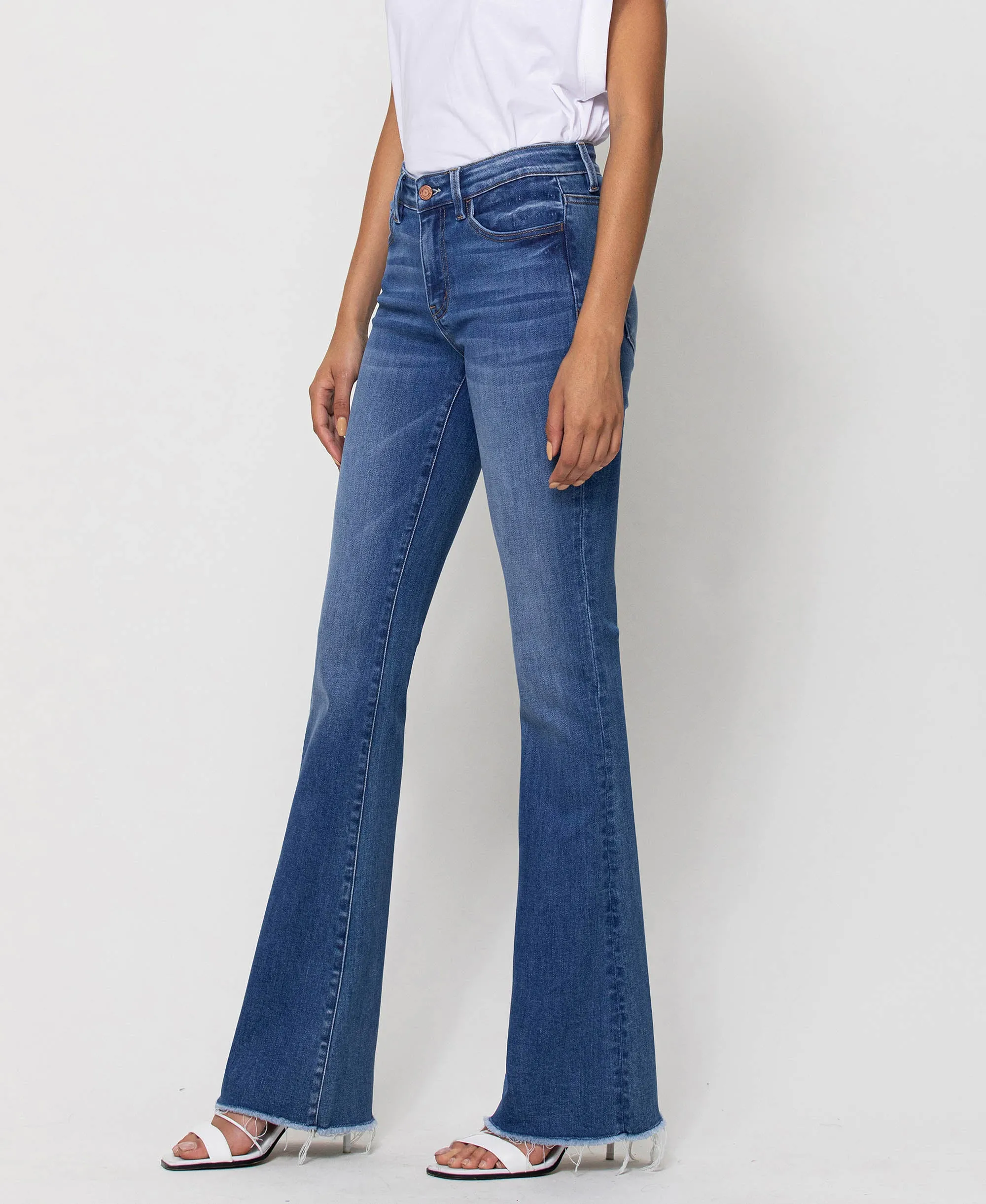 Sunfaded - Mid Rise Raw Hem Flare Jeans