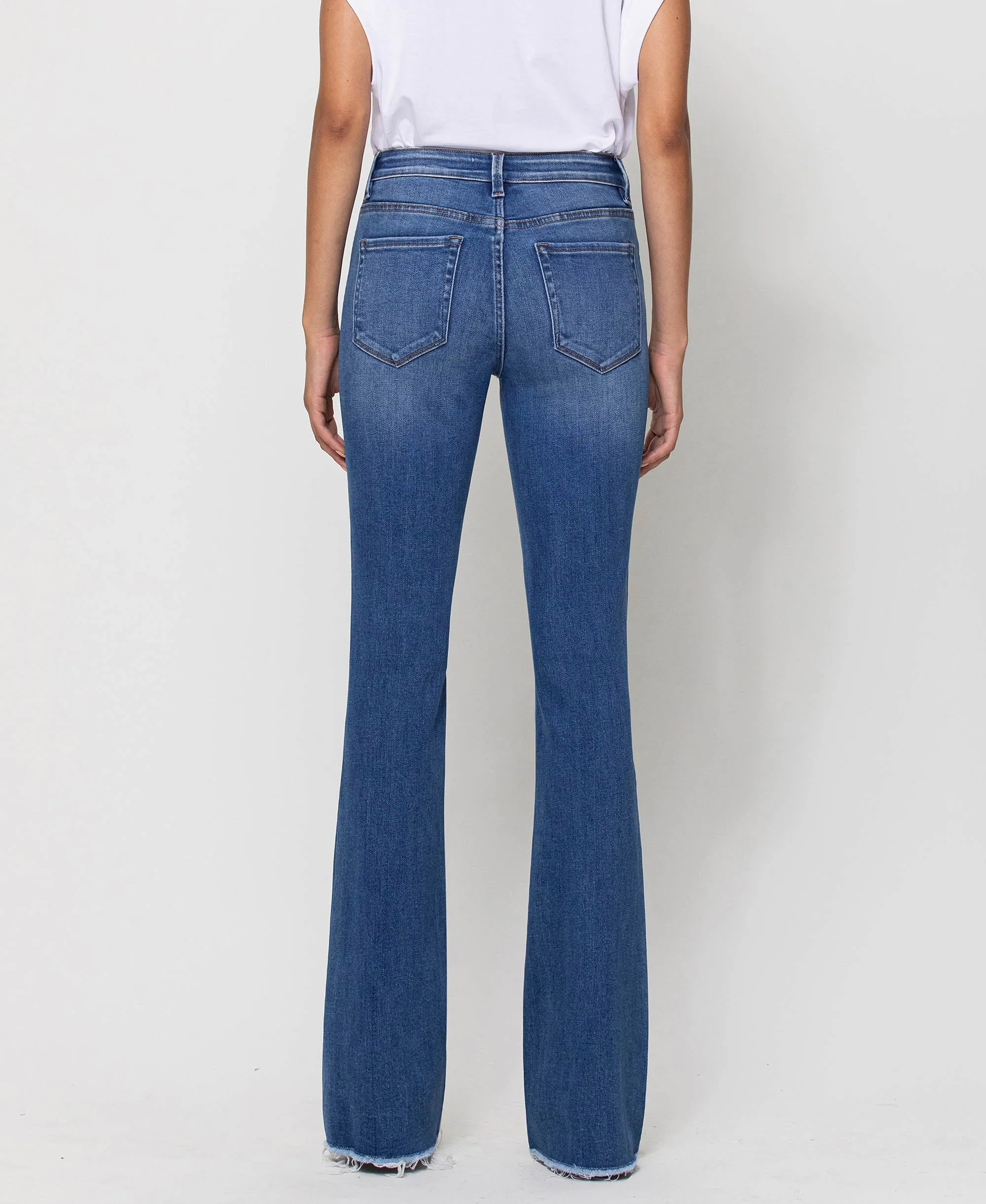 Sunfaded - Mid Rise Raw Hem Flare Jeans