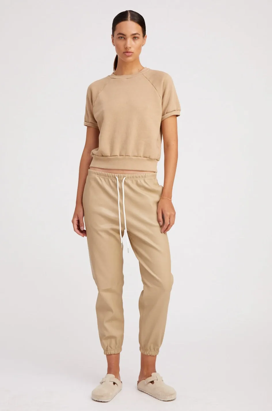 Travertine Leather Drawstring Sweatpants