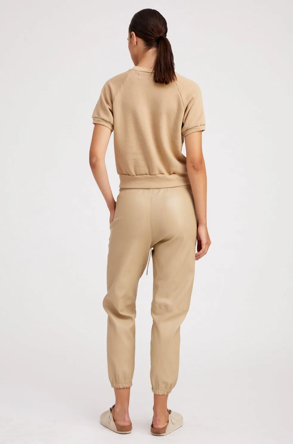 Travertine Leather Drawstring Sweatpants