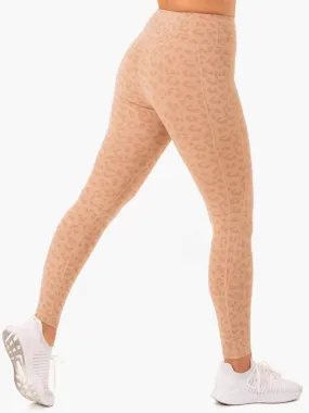 ULTRA HIGH WAISTED FULL LENGTH LEGGINGS TAN LEOPARD