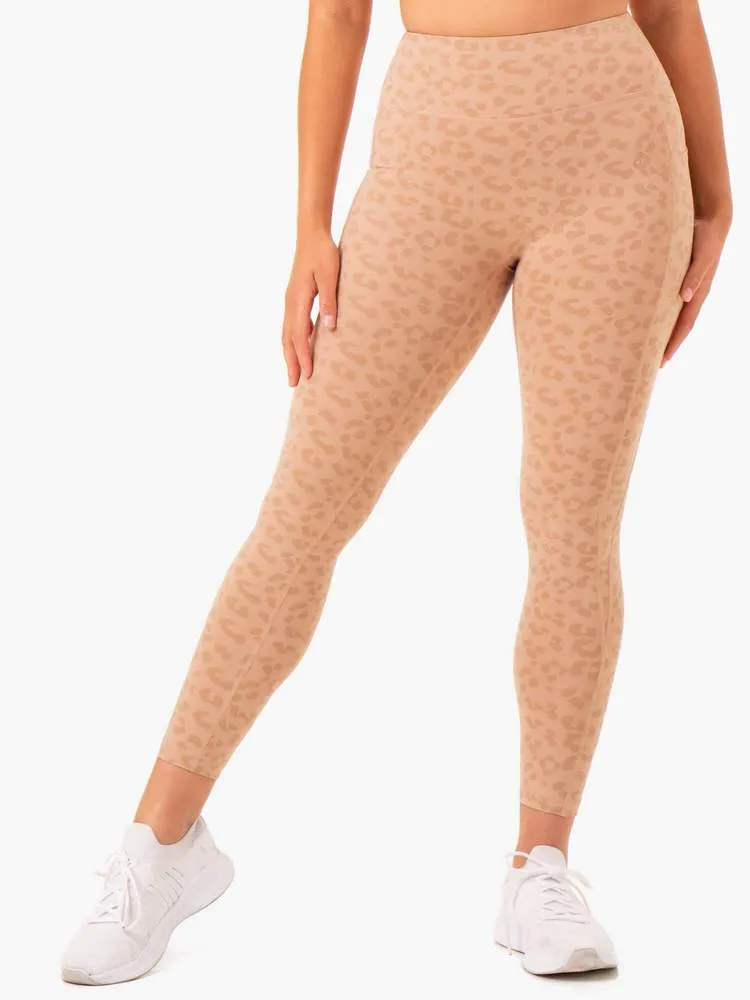 ULTRA HIGH WAISTED FULL LENGTH LEGGINGS TAN LEOPARD