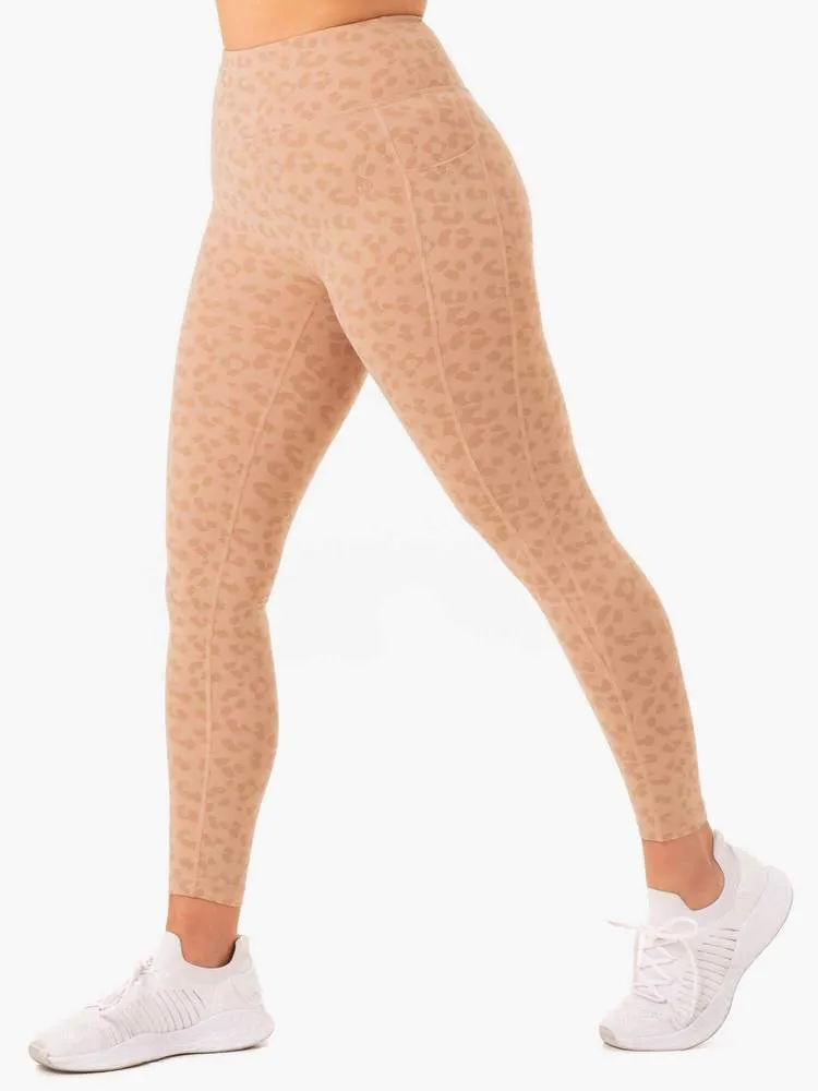 ULTRA HIGH WAISTED FULL LENGTH LEGGINGS TAN LEOPARD