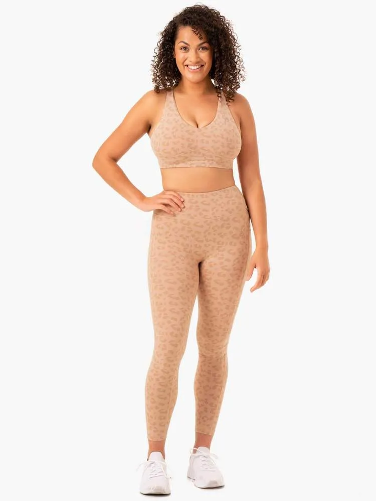 ULTRA HIGH WAISTED FULL LENGTH LEGGINGS TAN LEOPARD