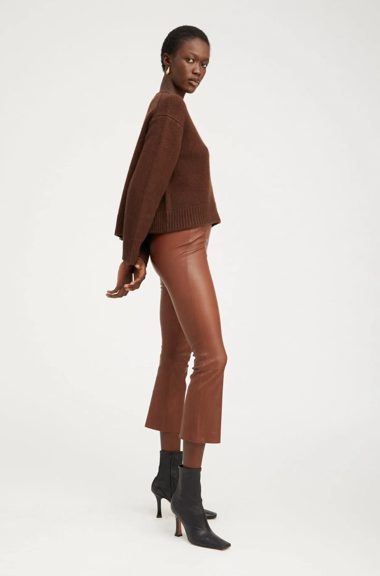 Whiskey Leather Crop Flare Legging