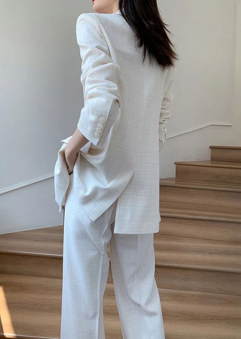 White Blazer Wide Leg Pants Two Piece Sets