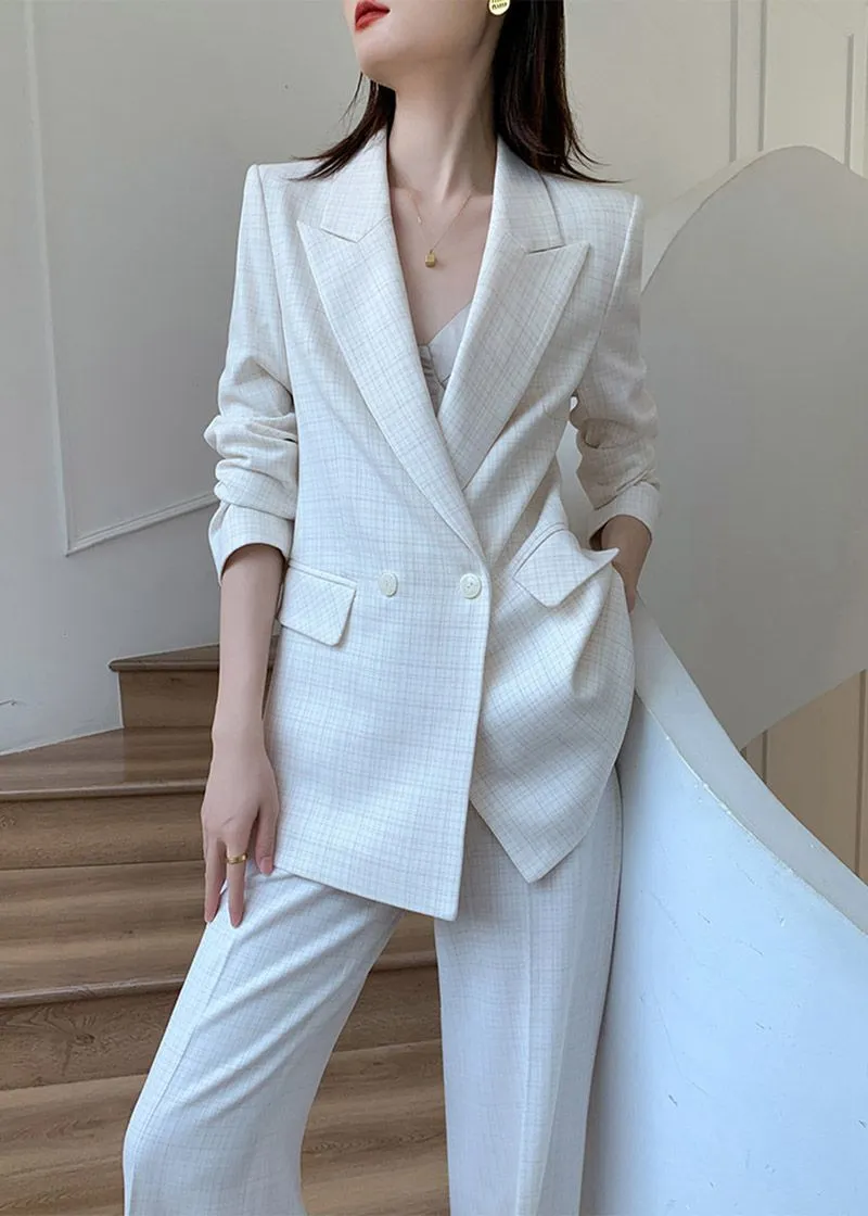 White Blazer Wide Leg Pants Two Piece Sets