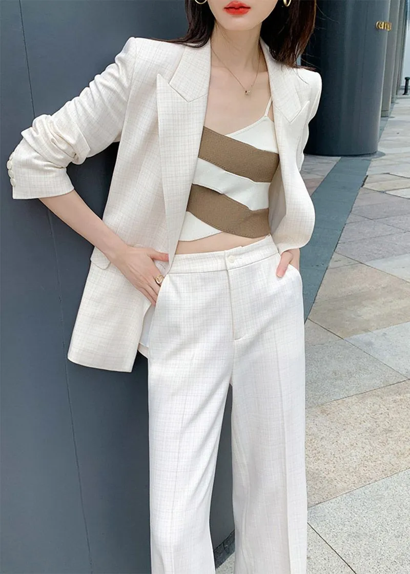 White Blazer Wide Leg Pants Two Piece Sets