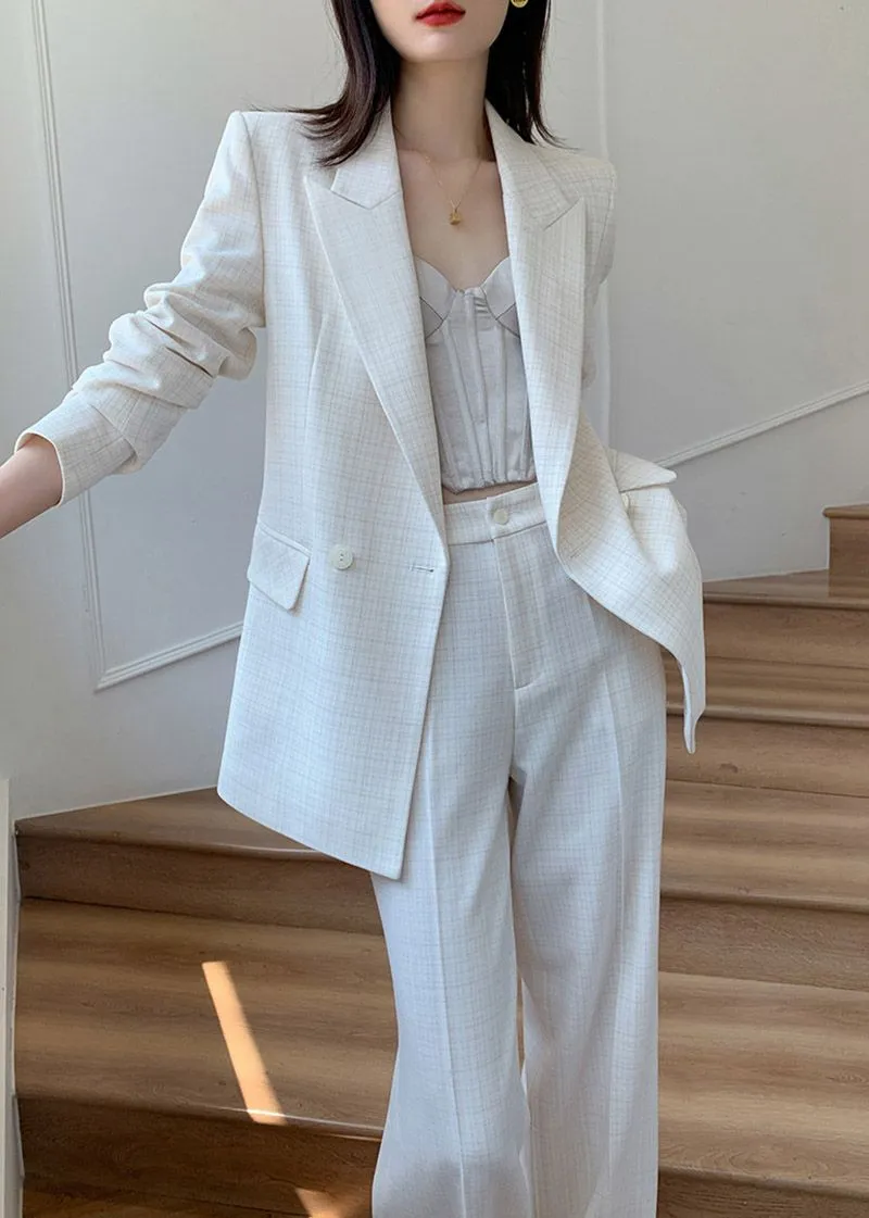 White Blazer Wide Leg Pants Two Piece Sets