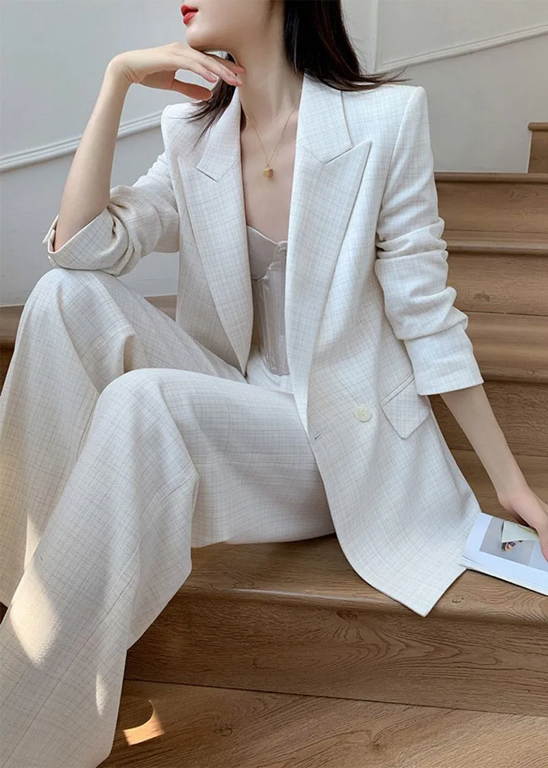 White Blazer Wide Leg Pants Two Piece Sets