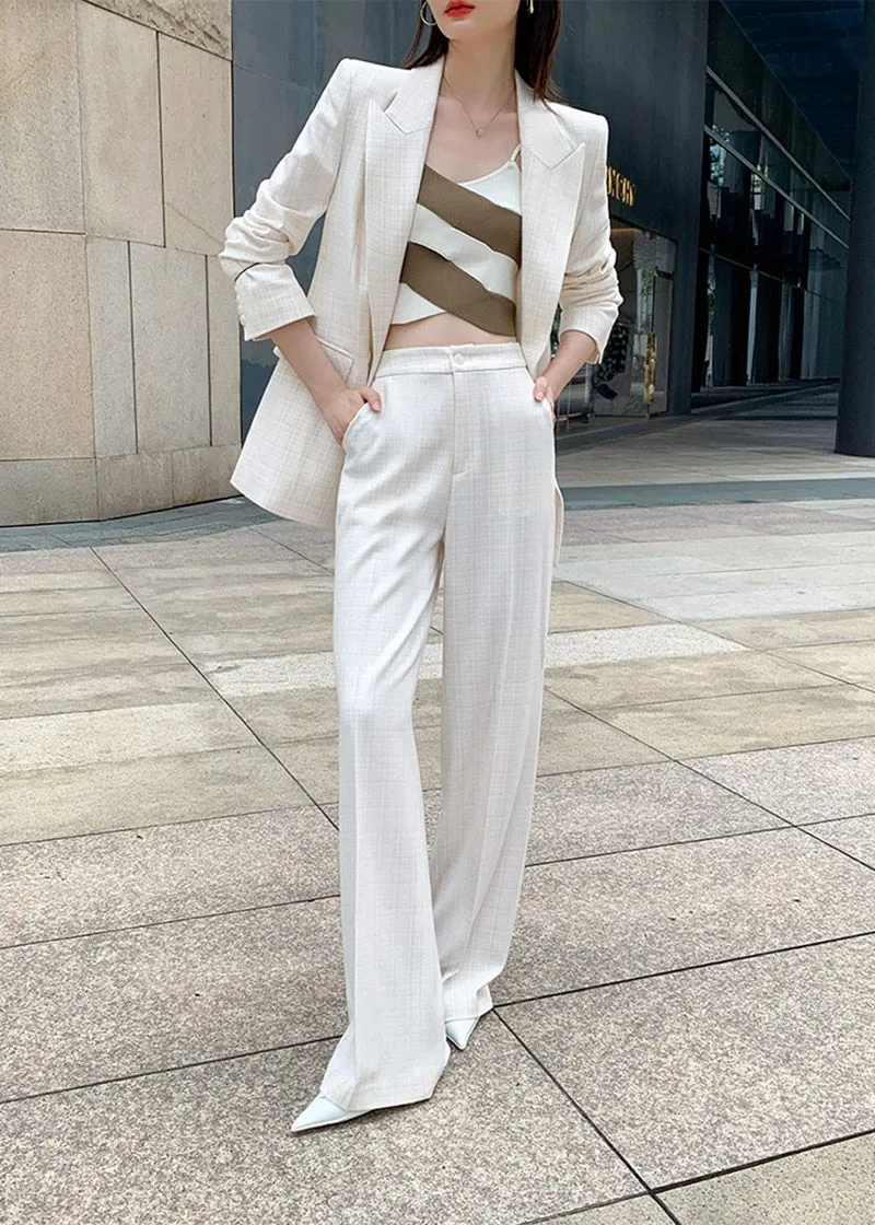 White Blazer Wide Leg Pants Two Piece Sets