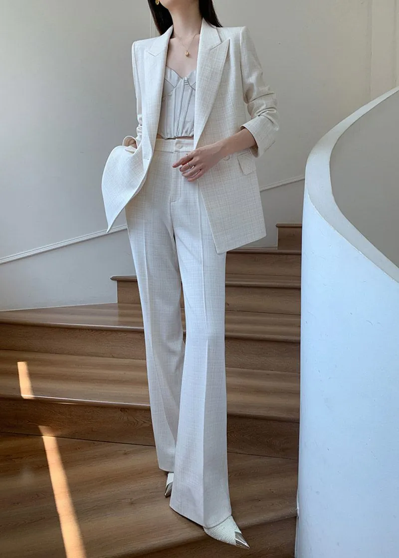 White Blazer Wide Leg Pants Two Piece Sets